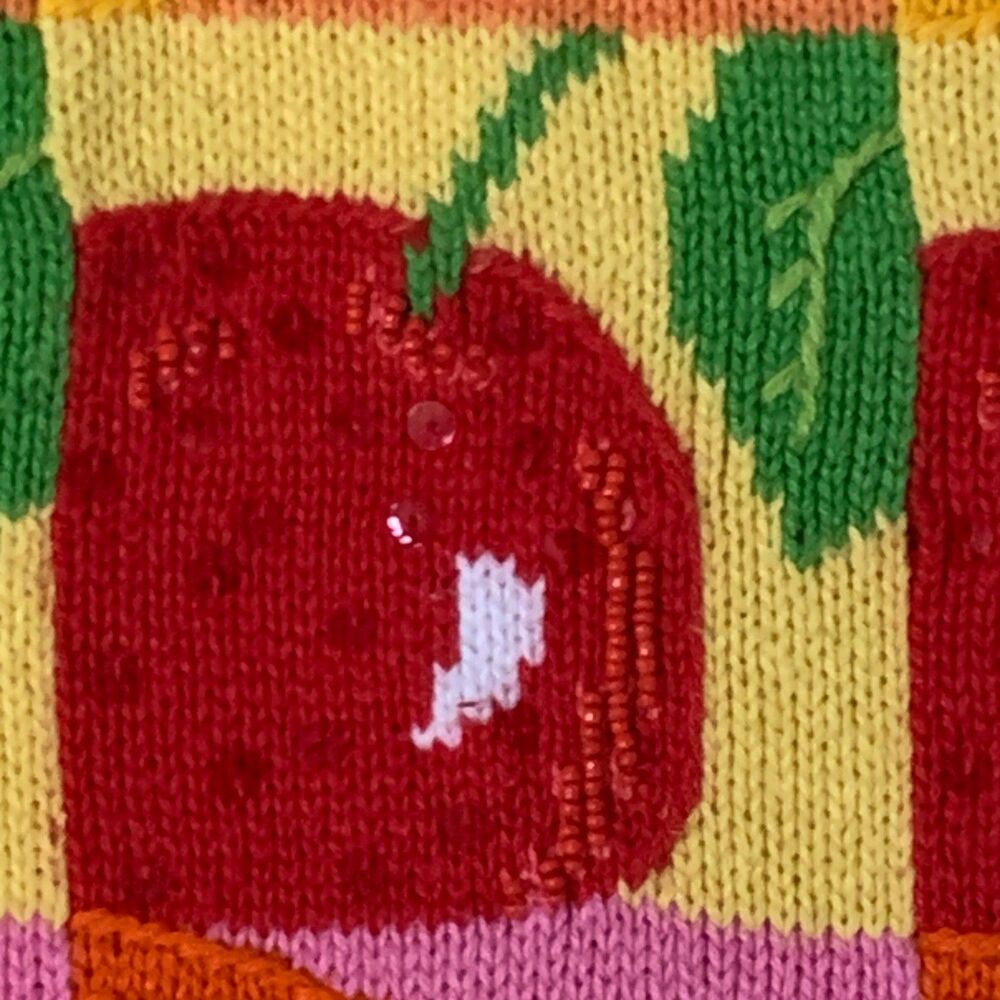 Janes Closet Cardigan Women's MEDIUM Beaded Sequins Fruit Artsy Knit Sweater - Picture 9 of 16